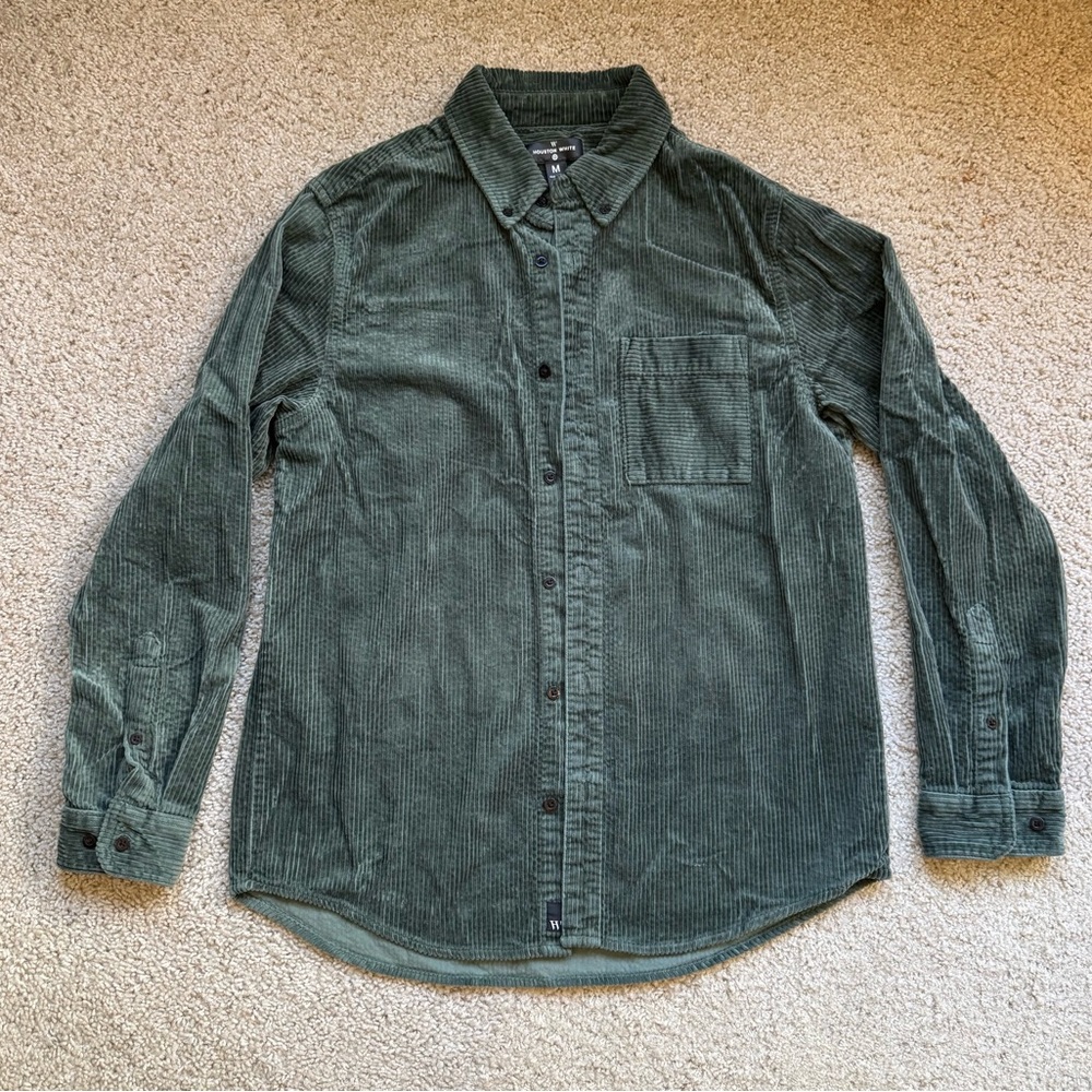 Green Corduroy Casual Button Down Shirt